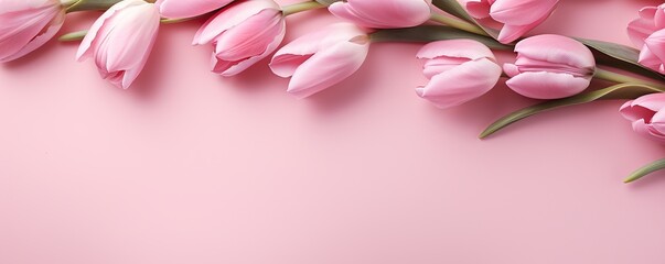Naklejka na ściany i meble Pink tulip flowers on a pink background