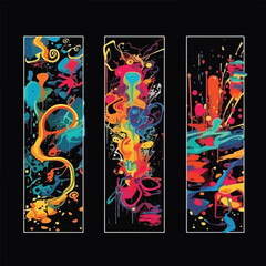 Collection of abstract posters with elements of street graffiti. Vandalistic spray painting on the walls, street art with splatters and drips. Isolated on black background