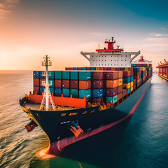 many container on large cargo ship. AI Generated, Generative AI