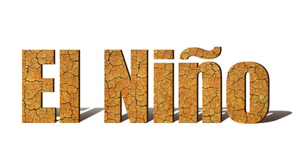 El Niño text made from dry cracked soil isolated on transparent background, PNG.