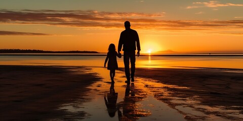 Father and Daughter on sunset beach