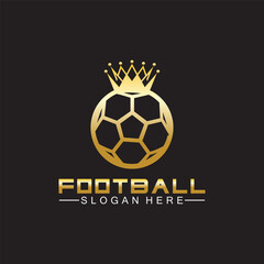 Luxury golden football king logo design on isolated black background