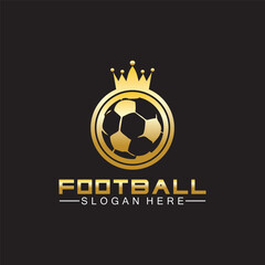 Obraz premium Luxury golden football king logo design on isolated black background