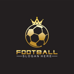 Luxury golden football king logo design on isolated black background