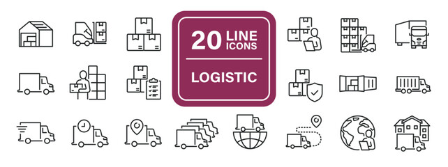Logistic line icons. Editable stroke. For website marketing design, logo, app, template, ui, etc. Vector illustration.