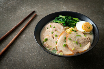 Ramen noodles in pork bone soup with roast pork and egg