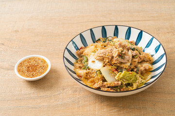 Stir-Fried Thai Styled Sukiyaki or Stir-fried vermicelli with pork and vegetables in sukiyaki sauce