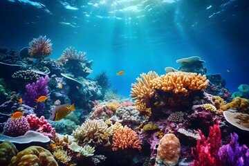 Naklejka na ściany i meble underwater sea scene with a coral reef