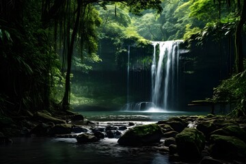 Waterfall hidden in a dense forest
