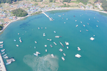 Landscape of a quiet fishing village by the sea
