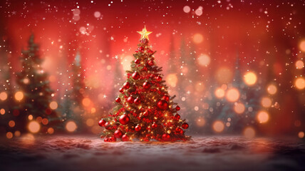 christmas tree bokeh light in green yellow golden color. Generative Ai