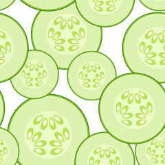 Cucumber slices on white background, vector seamless pattern, background.