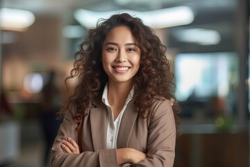 Obraz premium Portrait of a beautiful Asian businesswoman smiling at the camera.Generative Ai