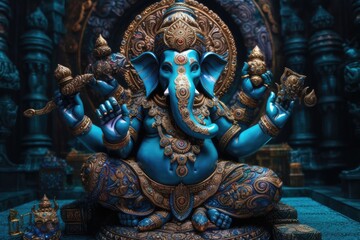 the ganeshas are pictured in their sitting pose, with gold plated hands & arms. beautiful Generative AI AIG32 - obrazy, fototapety, plakaty