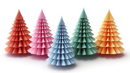 Christmas tree assorted colors of paper isolated on white. Generative Ai