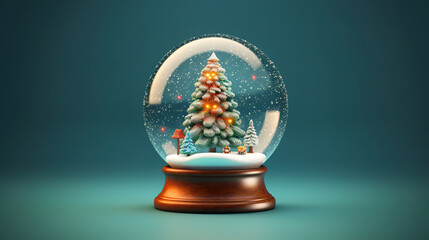 Snow globe with Christmas tree, Bright color. Generative Ai - obrazy, fototapety, plakaty