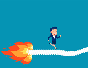 Business person path burned by flames. Business escape and crisis vector illustration