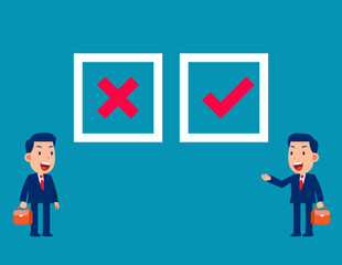 The battle of right and wrong. Business cartoon vector illustration concept