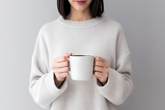 Hands holding a blank white coffee mug mockup