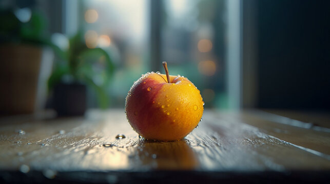 apple on a table HD 8K wallpaper Stock Photographic Image