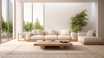 Generative AI grey sofa and lamp in white living room, 3D rendering minimal concept