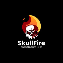 Vector Logo Illustration Skull Fire Gradient Colorful Style