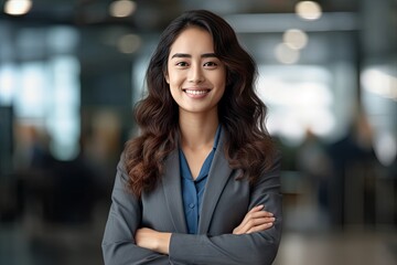 Obraz premium Portrait of a beautiful Asian businesswoman smiling at the camera.Generative Ai