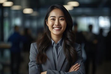 Obraz premium Portrait of a beautiful Asian businesswoman smiling at the camera.Generative Ai