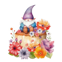 Gnome cake, watercolor style