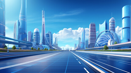 futuristic city with empty road for Hi tech technology and modern area background. generative AI