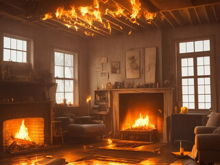 fireplace with burning logs