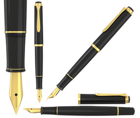 Black Fountain writing pen isolated. Png transparency
