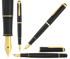 Black Fountain writing pen isolated. Png transparency
