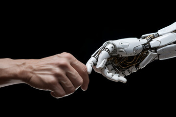 Fototapeta na wymiar robotic hand reaching out to human hand