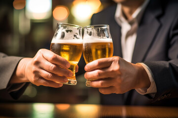 ビールで乾杯する男性のイメージ：AI生成画像