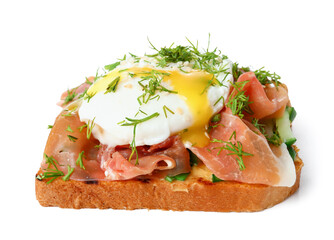 Tasty egg Benedict isolated on white background