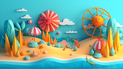 Fototapeta na wymiar Sunny Paradise: Embrace the Vibrance of Summer in a Captivating 3D Vector Illustration