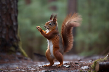 Naklejka na ściany i meble Generative AI. a cute squirrel is dancing
