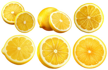 sliced ​​lemons on a transparent background, Generative AI