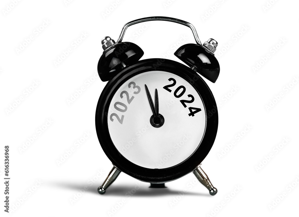 Canvas Prints Black alarm clock on with number year. New year concept.