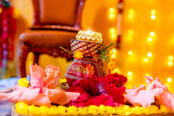 Indian Hindu wedding ritual items close up