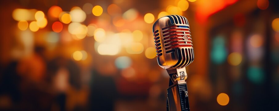 Microphone On Stage With Bokeh Light