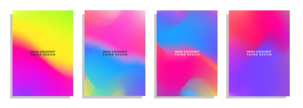 iridescent mesh gradient color cover background design set