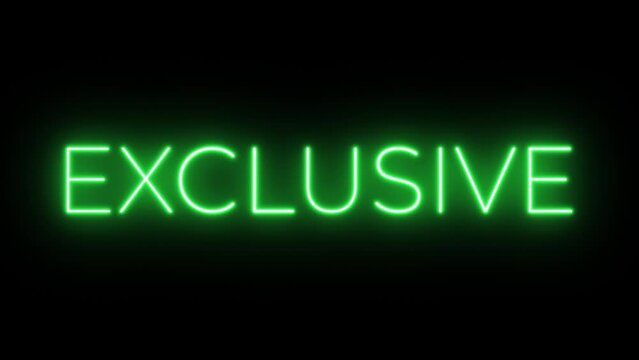 Flickering neon green glowing exclusive text animated black background