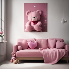 pink teddy bear on sofa