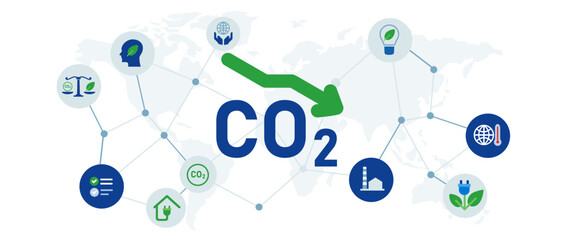 Reducing CO2 carbon emissions decrease graphic for environment climate change