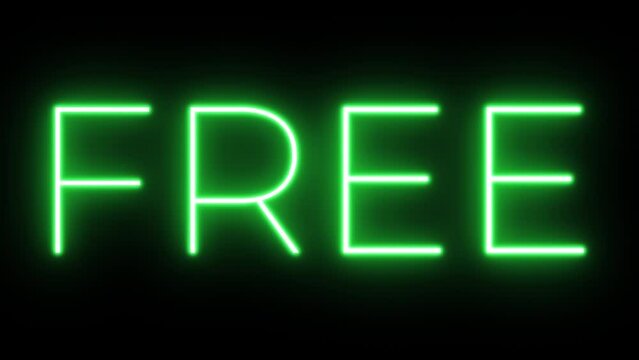 Flickering neon green glowing free text animated black background