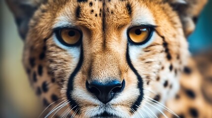 close - up portrait of a cheetah with intense golden eyes and sleek fur 