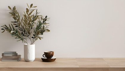 plant in a vase on a table, wood, house, chair, parquet, empty, apartment, indoor, AI generated