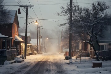 Obraz premium Serene snowfall in a small town